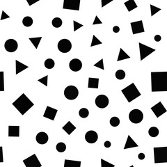 Abstract background with geometric shapes and lines. Triangles, squares and circles eamless pattern.