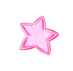 Pink star, drawn with  markers and colored pencil. It is made in pastel colors, isolated on a white background. In can be used in design greeting cards, or as a print on fabric.