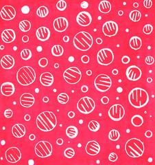 Red with white circles abstract background. Drawn with marker and liner.