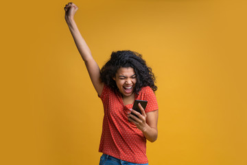 Portrait of attractive young african american girl using mobile phone