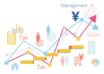 Fototapeta na wymiar 成長グラフと様々な税金