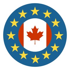 CETA - Comprehensive Economic and Trade Agreement. Europe and Canada association. Trade union. Flags of the European Union and Canada