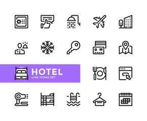 Hotel vector line icons. Simple set of outline symbols, graphic design elements. Pixel Perfect