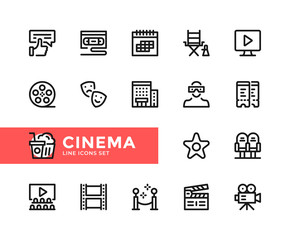 Cinema vector line icons. Simple set of outline symbols, graphic design elements. Pixel Perfect