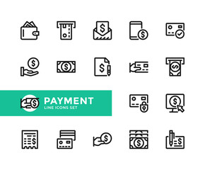 Payment vector line icons. Simple set of outline symbols, graphic design elements. Pixel Perfect