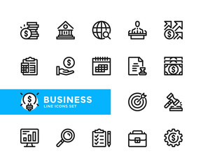 Business vector line icons. Simple set of outline symbols, graphic design elements. Pixel Perfect