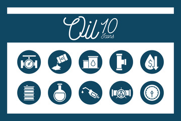 Isolated 10 oil industry block and flat style icon set vector design