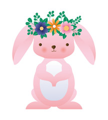Cute rabbit cartoon with flowers crown vector design
