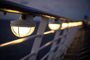 boat lights during the sunrise