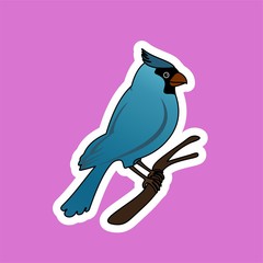 Sticker of Blue Bird Cartoon, Cute Funny Character, Flat Design