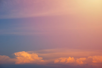 Beautiful sunset sky and clouds with dramatic light, Twilight sky and sun rays, Orange and red sky background with light of the sun-Image