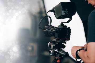 videographer, professional camera, man with camera