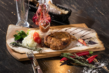 Fototapeta na wymiar grilled steak, served as a serving