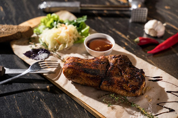 grilled steak, served as a serving