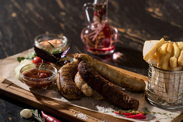 grilled sausages snack for beer, alcohol