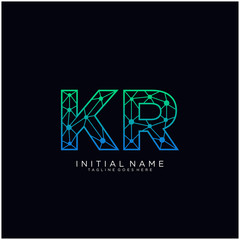 Letter KR abstract line art logo template.
