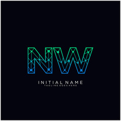 Letter NW abstract line art logo template.