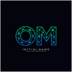 Letter OM abstract line art logo template.