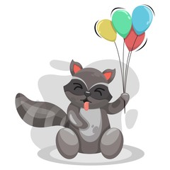 CUTE RACCOON WITH BALLOON MASCOT CARTOON VECTOR