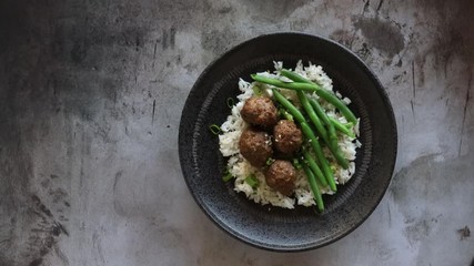 Vietnamese Meatballs with Green Beans and White Rice