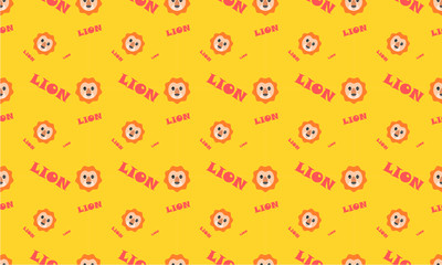lion head and alphabet on yellow background. vector seamless pattern.