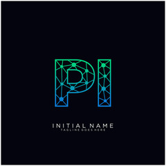 Letter PI abstract line art logo template.