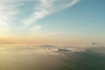 aerial sunset view over Mt. Yotei, Niseko