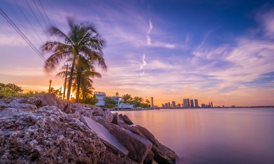 sunset miami beach tropical sea tree ocean sky buildings aquatic sun silhouette island coast sand palm summer dusk vacation © Alberto GV PHOTOGRAP