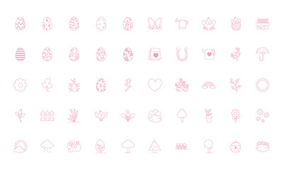 Happy easter line style icon set vector design