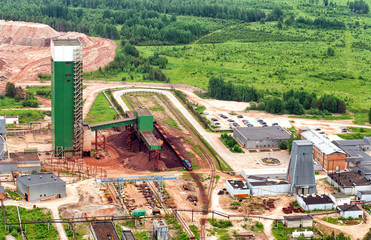 Top view of the mine shaft and the adjacent area for mining. View from above