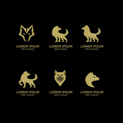 collection of gold wolf logo icon design with black background