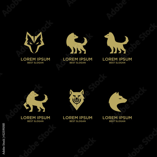 Collection Of Gold Wolf Logo Icon Design With Black Background Wall Mural Alpha Vector