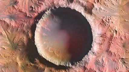 Foto op Canvas Mars Planet, Crater top view 3d illustration © unlimit3d