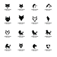 set of collection wolf head animal modern black logo template