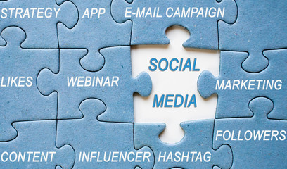 social media success concept puzzle pieces  webinar influencer followers