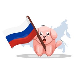 CUTE DOG WITH RUSSIA FLAG CARTOON VECTOR