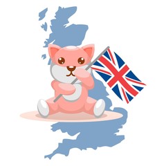 CUTE DOG WITH UNITED KINGDOM FLAG CARTOON VECTOR