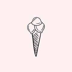 Ice cream. Ice cream in a cone. Linear vector illustration. Ice cream icon.