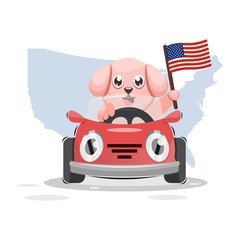 CUTE DOG WITH UNITED STATES OF AMERICA FLAG CARTOON VECTOR
