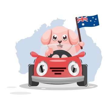 CUTE DOG WITH AUSTRALIA FLAG CARTOON VECTOR