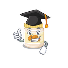happy and proud of almond butter wearing a black Graduation hat