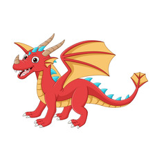 Cartoon happy red dragon on white background