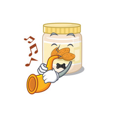 mascot design concept of almond butter playing a trumpet