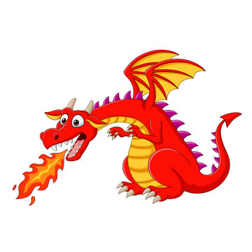Cartoon red dragon spitting fire