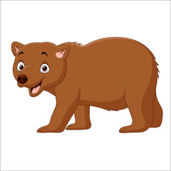 Fototapeta na wymiar Cartoon brown bear walking isolated on white background