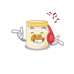 Listening music almond butter cartoon character concept