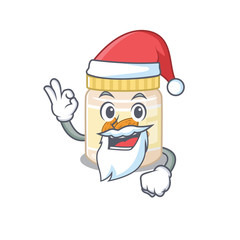 Almond butter in Santa cartoon character style with ok finger