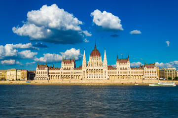 Budapest, Hungary - CIRCA 2013: Hungarian Parliament Building, as photographed from across the...