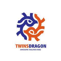 abstract twins dragon circle geometric shape vector design,