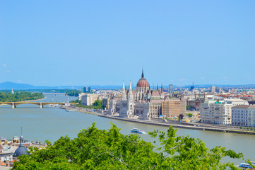 Fototapeta na wymiar Budapest, Hungary - CIRCA 2013: Budapest cityscape as seen from Buda Castle. Danube River and Hungarian Parliament Building are visible.